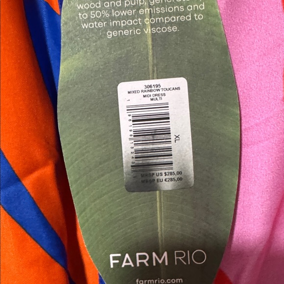 Farm Rio size XLmixed rainbow toucans midi dress multi - Picture 9 of 10